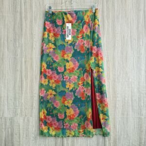Urban Outfitters Skirt Size Medium Multicolor Stretchy Midi Floral Lined W Slit